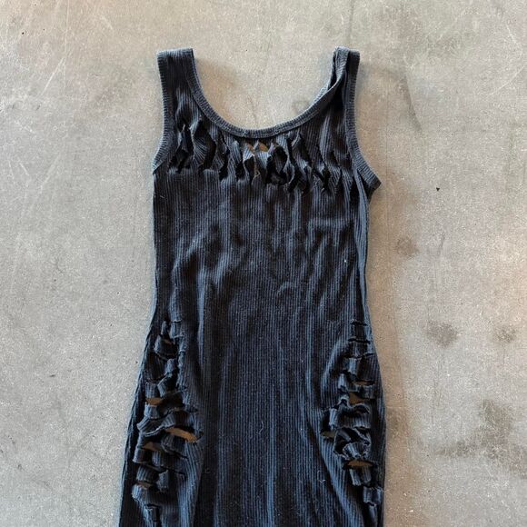 Maxi black shredded bodycon dress - Picture 2 of 4